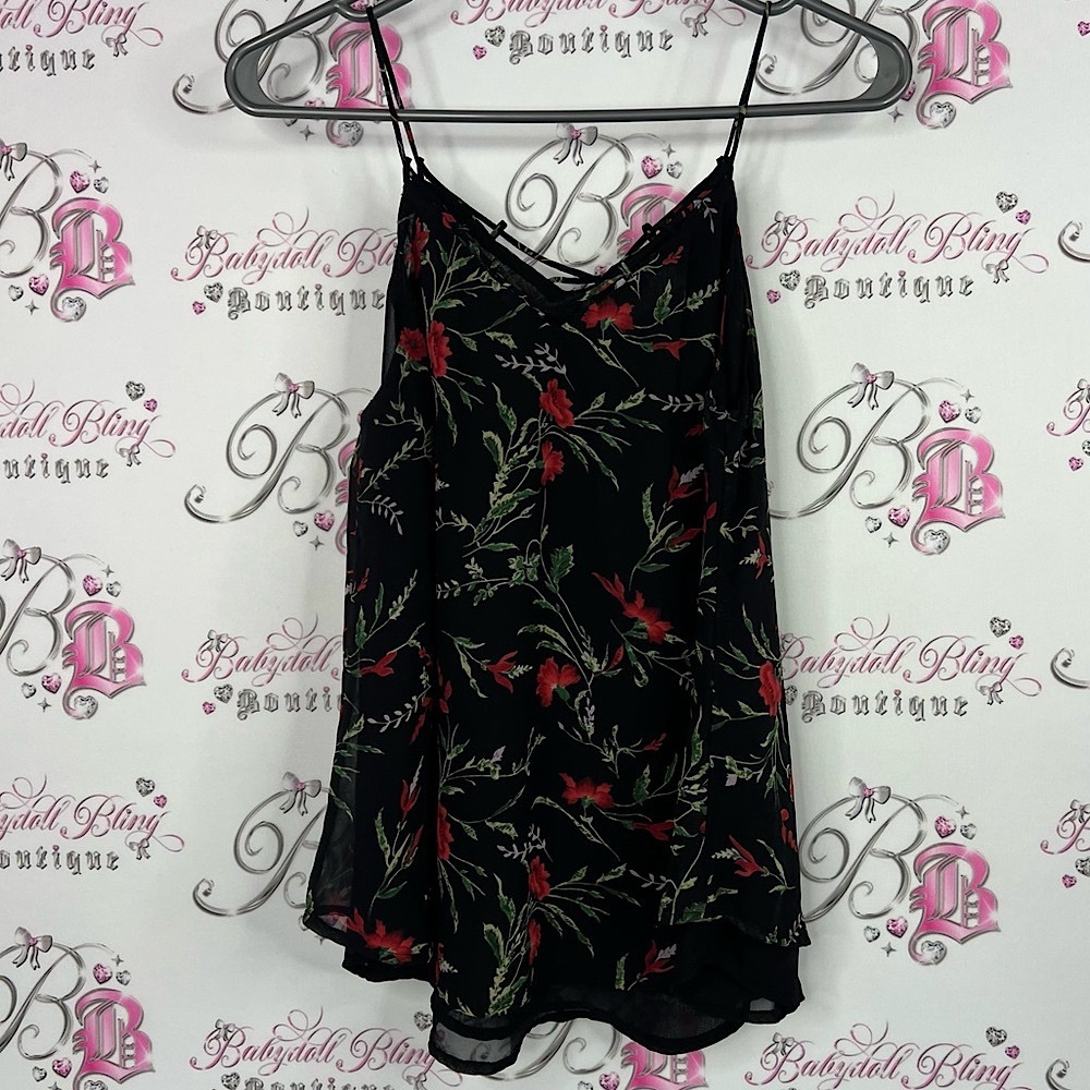 Sienna Sky tank top flowers green Black and Red Floral Top